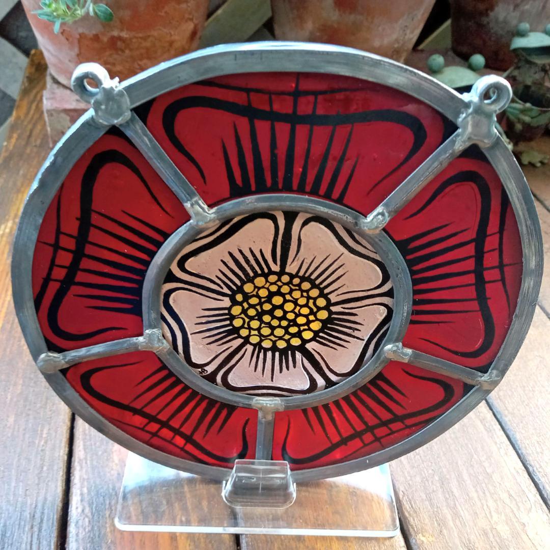 アメリカ ステンドグラス 中世風 教会風 花文様バラ窓グラスマスターズ社 花紋様