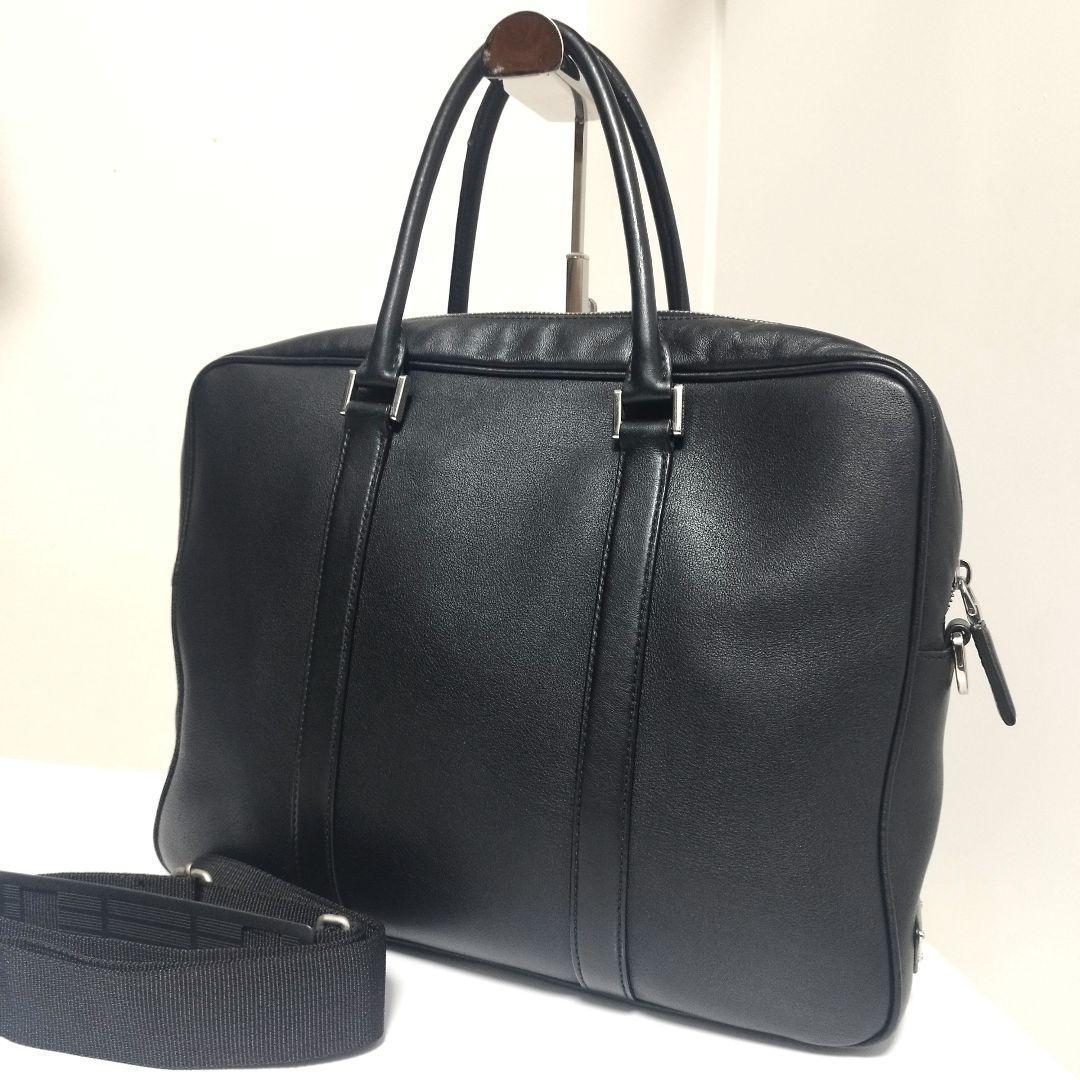 極美品☆　プラダ 2way　オールレザー　ビジネスバッグ　サイドロゴプレート
