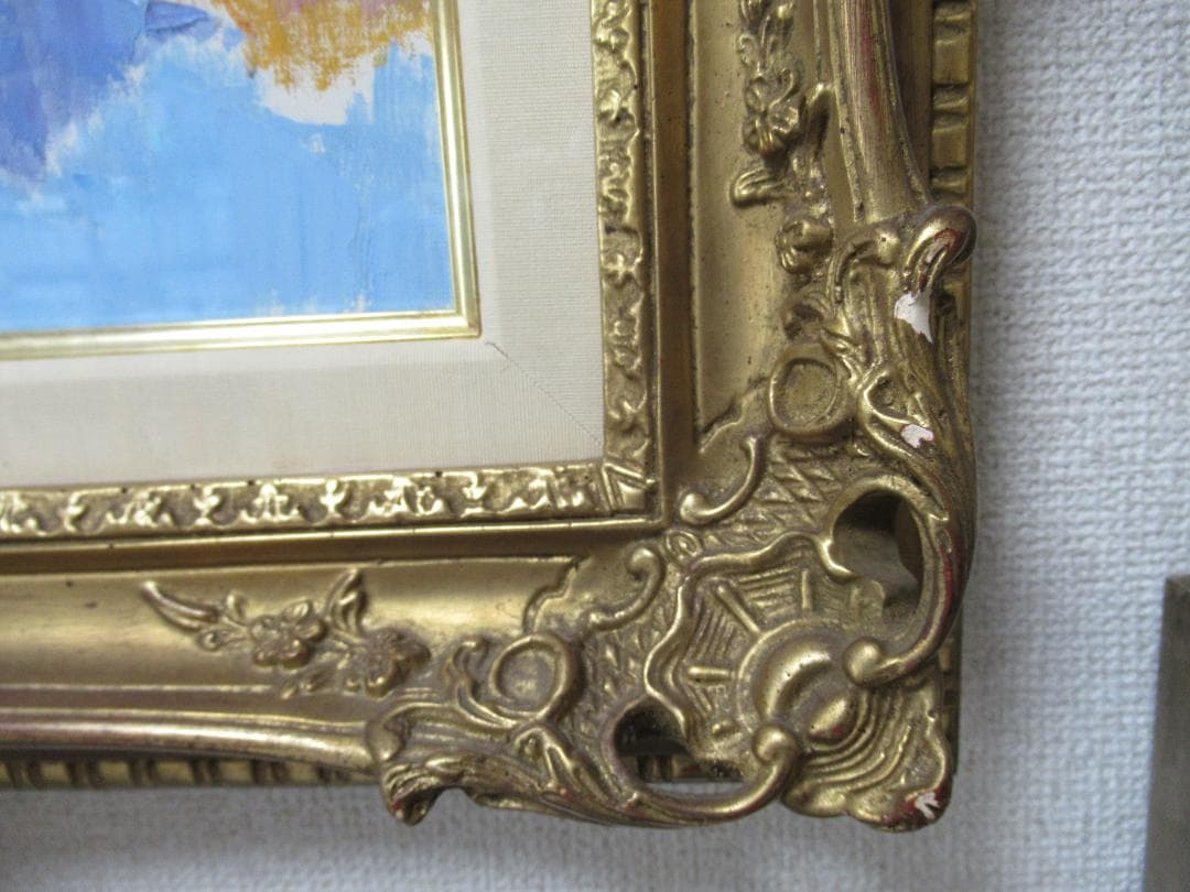 足立真一郎　油絵８号　白馬　八方池（新雪）額装　山岳画家　日本山岳画協会