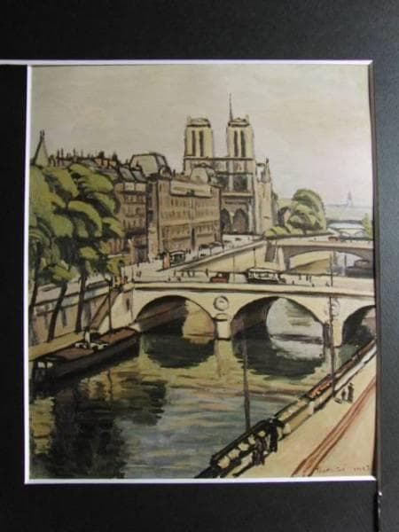 石井柏亭、サンミシェル橋、希少画集画、新品額装付、状態良好