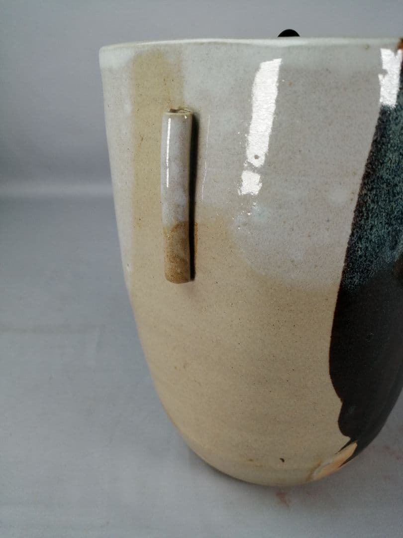 【茶道具】萬古焼　仁清写耳付水指　水指396