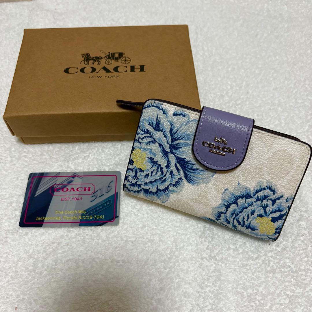 ❤️ラスト1点❤️ COACH 花柄 二つ折り財布 保存袋・箱付き