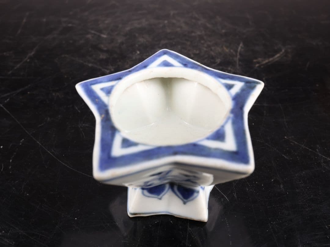 K1751 香炉 星形 染付 鳥文 純銀 透かし火舎 香道具 箱付き【】