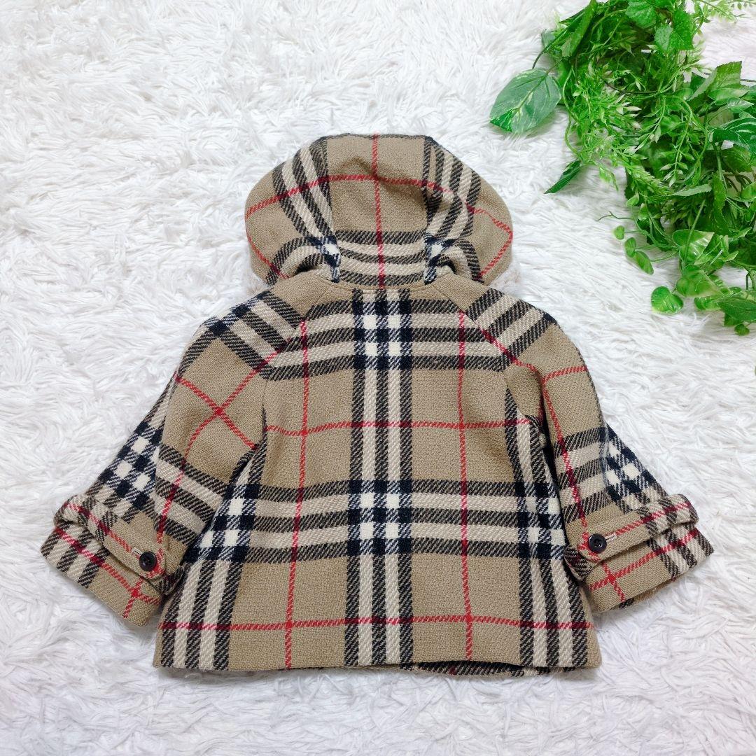 ■希少美品■バーバリー キッズ ピーコート ダブル ノバチェック ファー フード