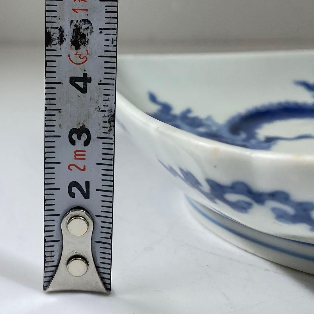 江戸中期　藍柿右衛門　龍図角皿　幅12.5㎝　タエチ　東な7-0215☆2F