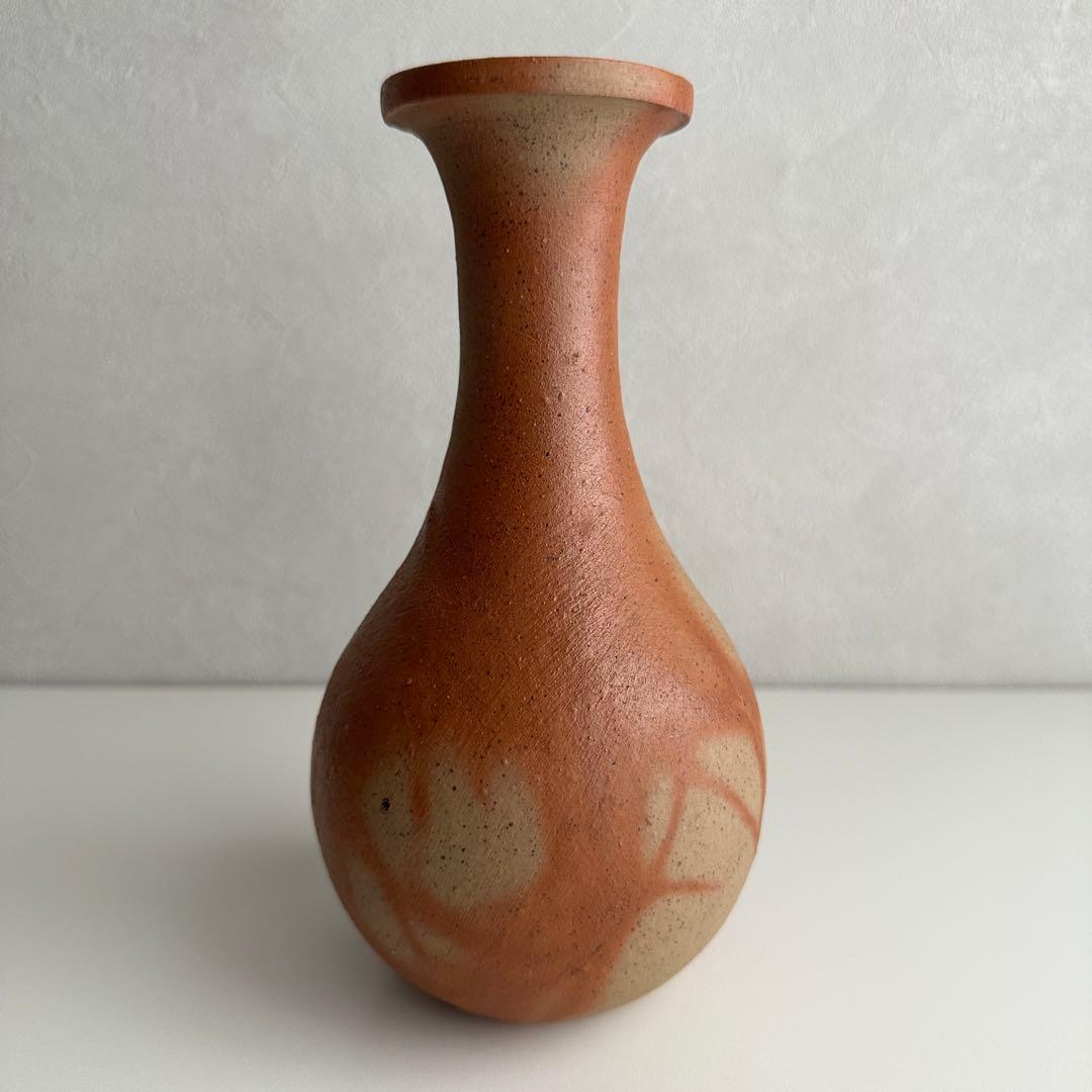 堀江祥山 備前 花器 緋襷 鶴首 花入 共箱