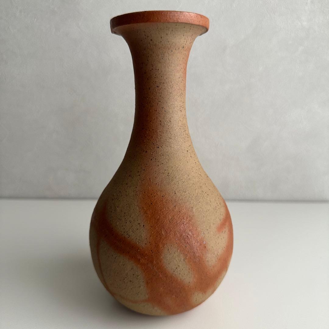 堀江祥山 備前 花器 緋襷 鶴首 花入 共箱