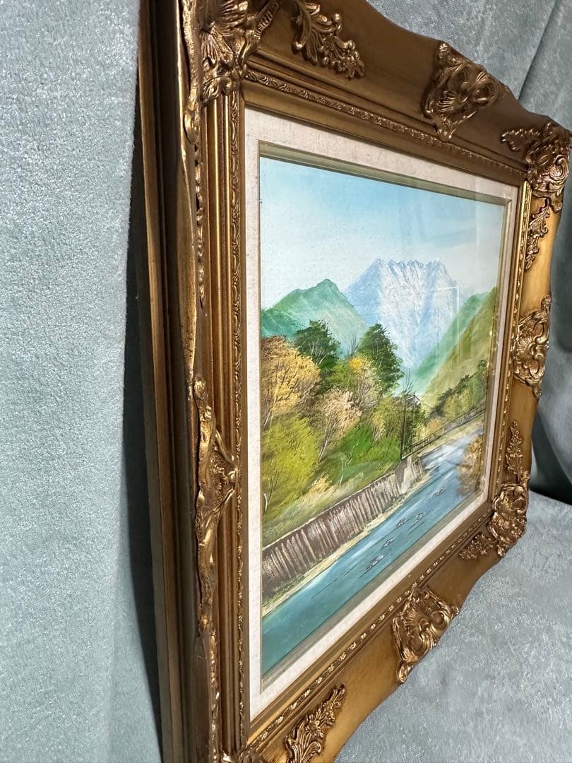 真作】肉筆絵画　沢健　キャンバス油彩10号　上高地　穂高連峰　雄大風景画　美術品