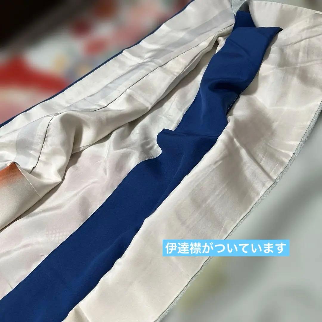 振袖と長襦袢のセット　栗山吉三郎　落款あり　京紅型　桜楓市女笠 　水色　小柄な方