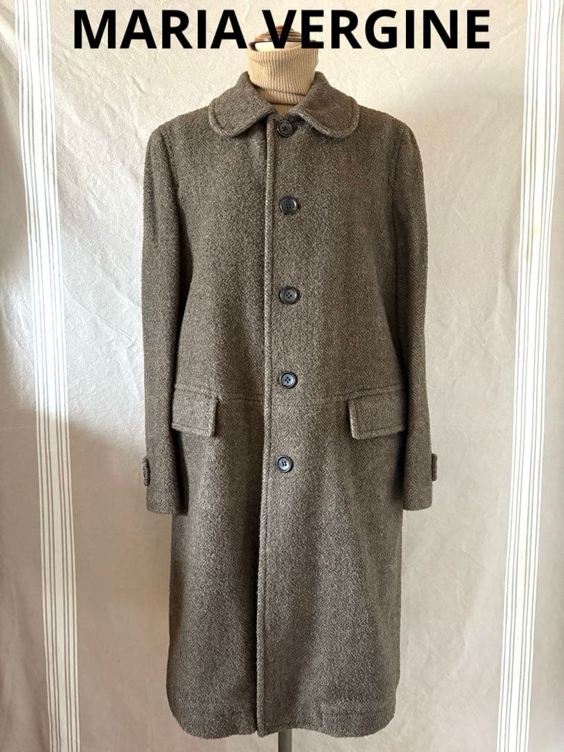【美品】MARIA VERGINEステンカラーコート★ネップ入りヘリンボーン