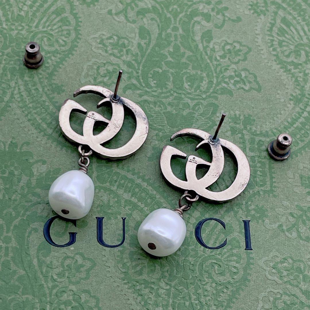 GUCCI ピアス　GG マルチストーン　インターロッキング　パール　ゴールド