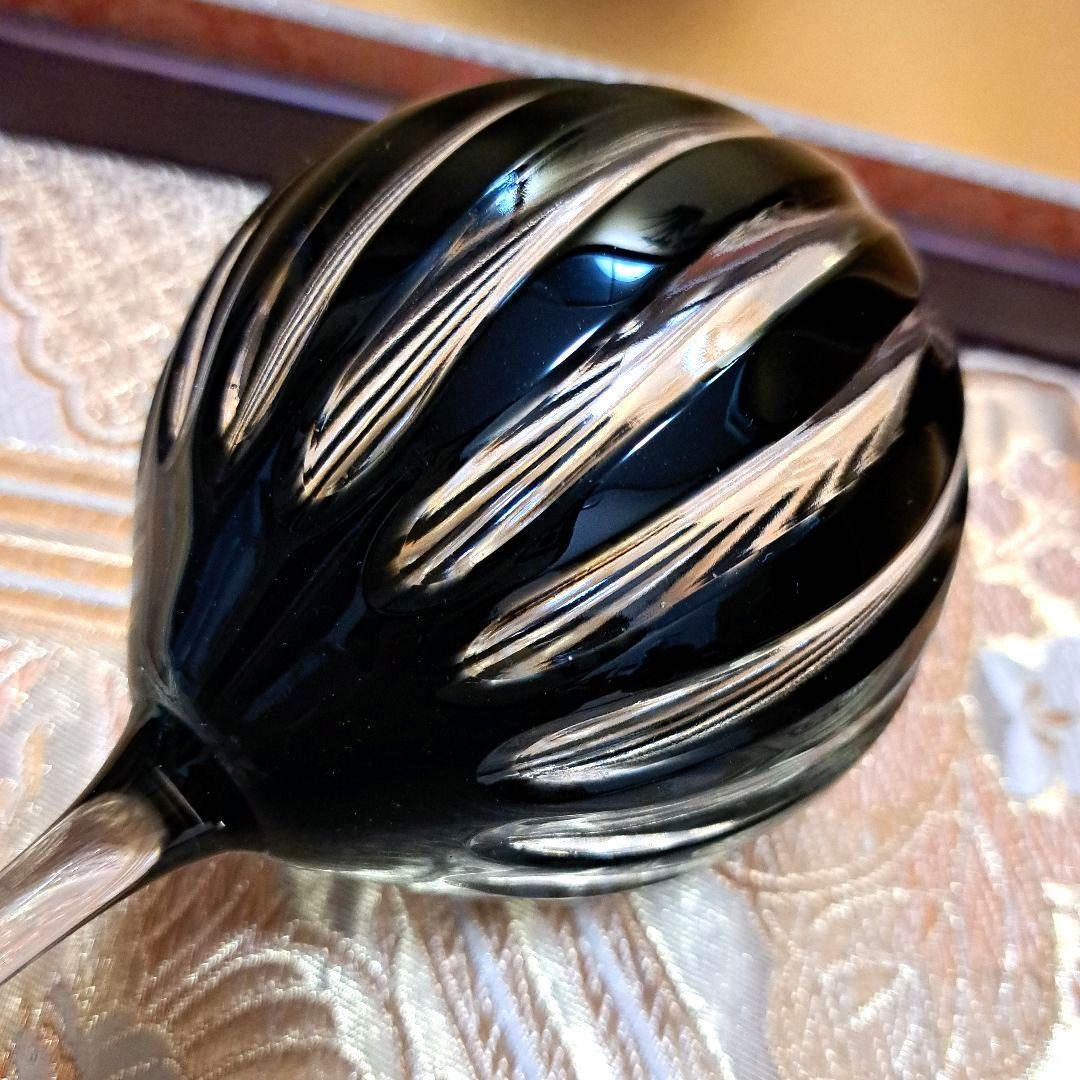 ギヤマン　アンティーク　ガラス工芸　縞カット　カットグラス　グラス　黒切子　水毬