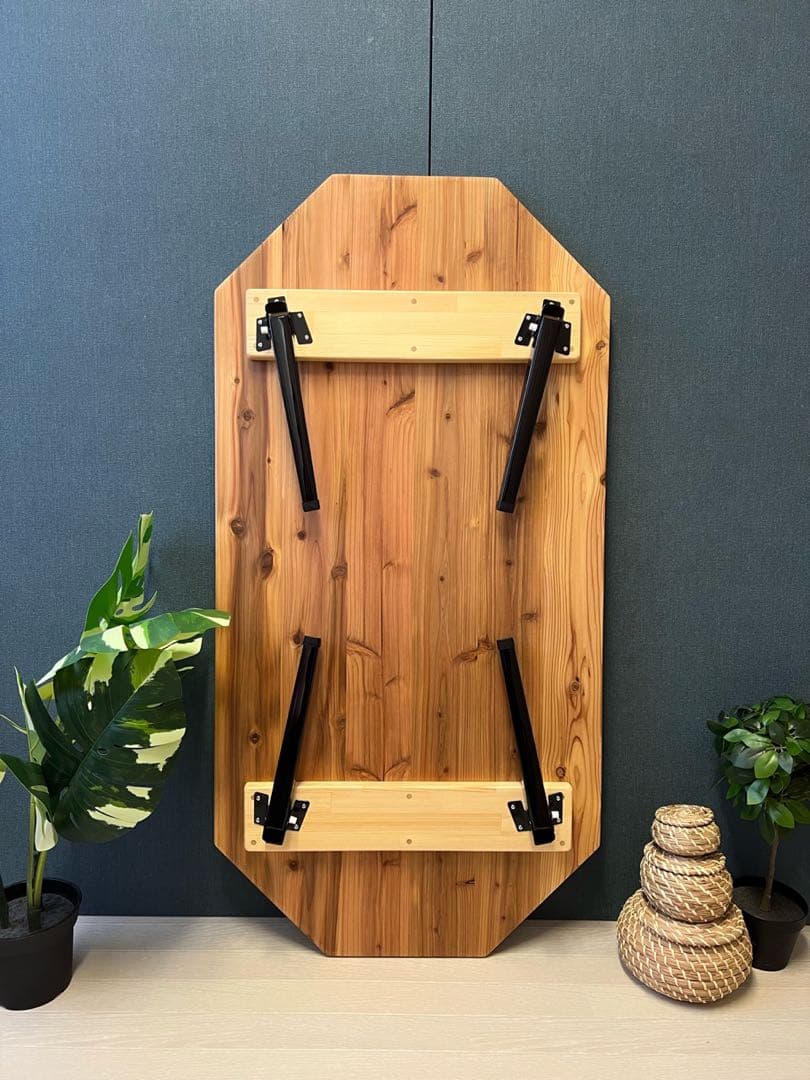 【在庫整理】 ローテーブル 長方形 8角 120cm 60cm 杉 折りたたみ脚