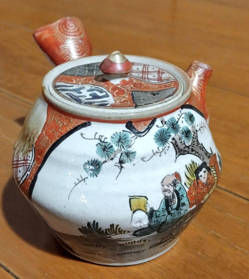 九谷焼 赤絵 金彩 人物 花絵 茶器セット 7点 明治時代物