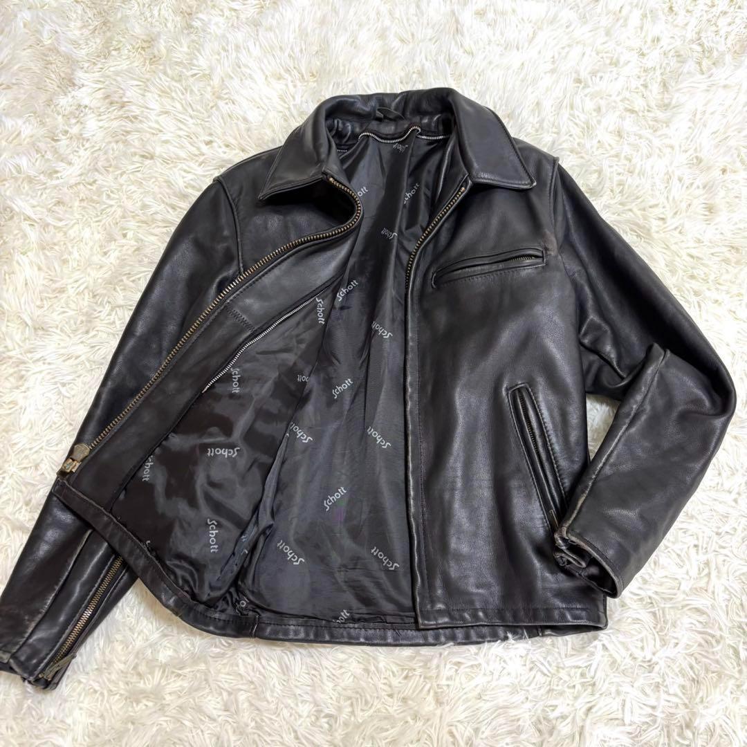 Schott 642 シングルライダース　レザージャケット　34 黒