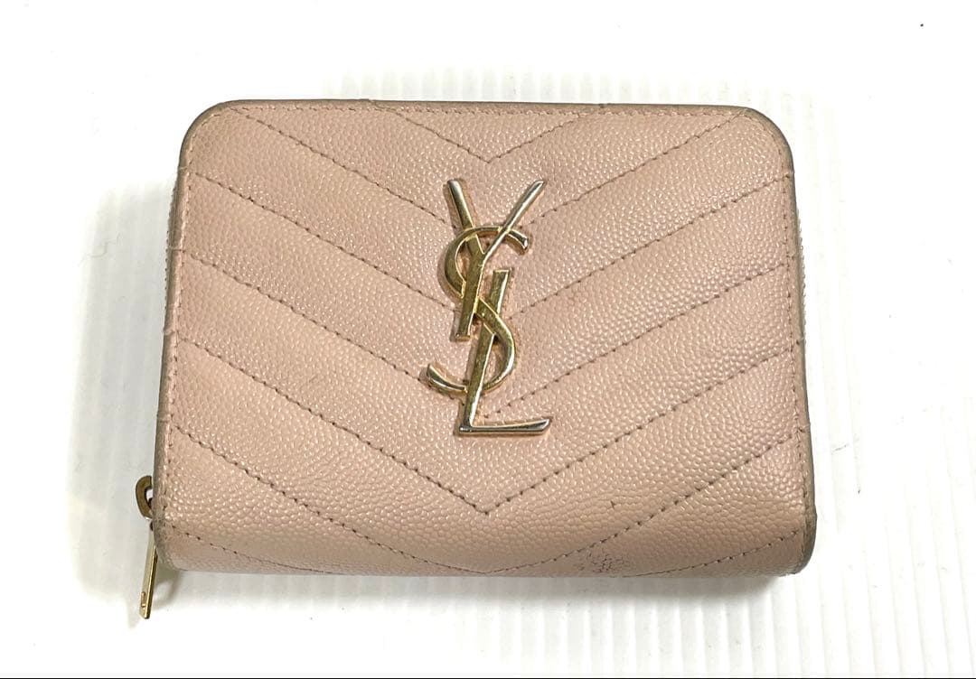 サンローラン　二つ折り財布　カサンドラ　キャビアスキン　ピンク