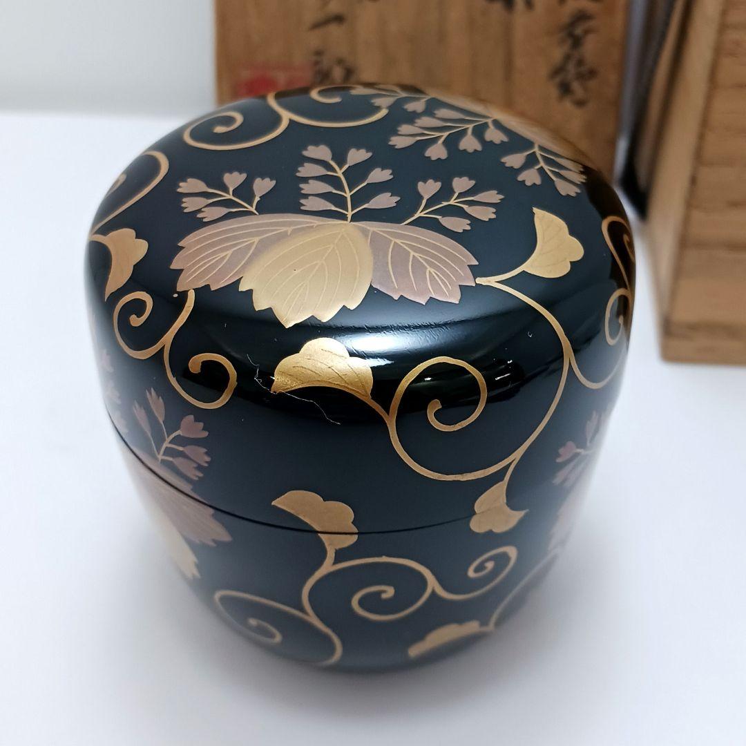 Y3030-7 茶道具 佐一郎作 金蒔絵 桐唐草蒔絵 中棗 共箱　YY