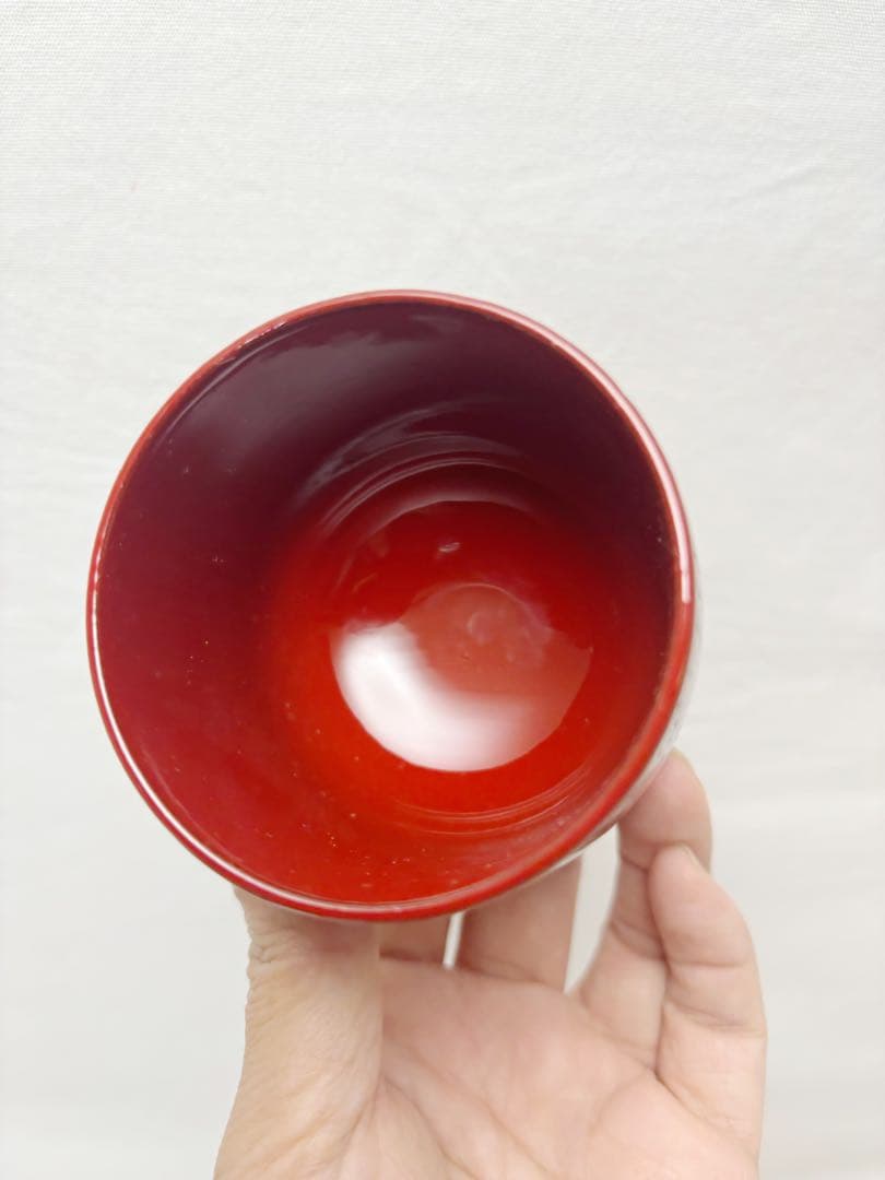 ほぼ未使用 懐石道具 塗師岡本陽斎作木製朱塗竹蒔絵 箸洗小吸物椀 5客竹形 共箱