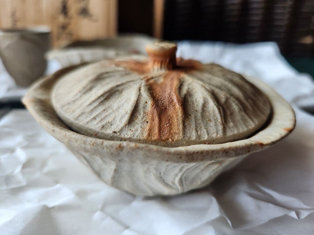 雪舟窯　宝瓶　茶器揃　煎茶器　福郷柳仙　石見焼　てびねり　蓮の茶器