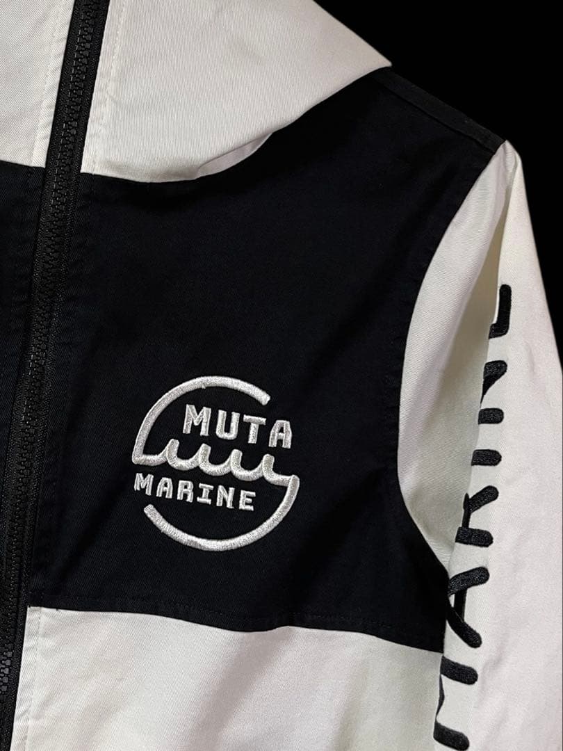 muta MARINE フーデッドパーカー ジャケット 刺繍ロゴ 白×黒 0