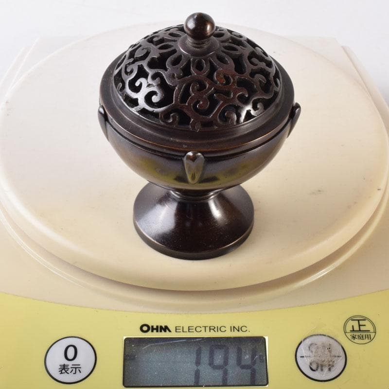 茶道具　釜師　根来実三作　唐銅　火屋蓋置　共箱　V R8718