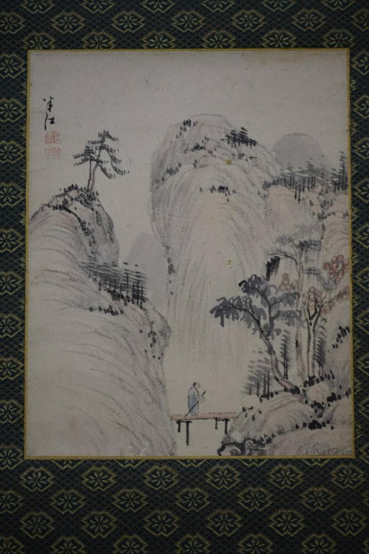 真作/岡田半江/山水人物図/桐極箱付/布袋屋掛軸HG-934