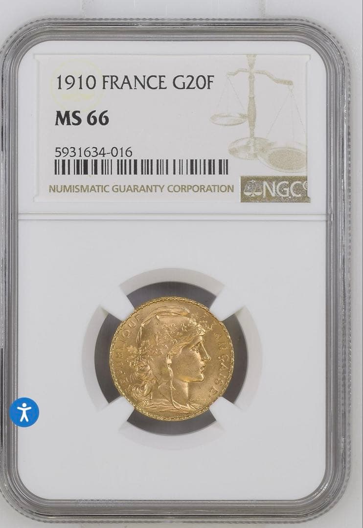 NGC MS 66 フランス　マリアンヌルースター20フラン