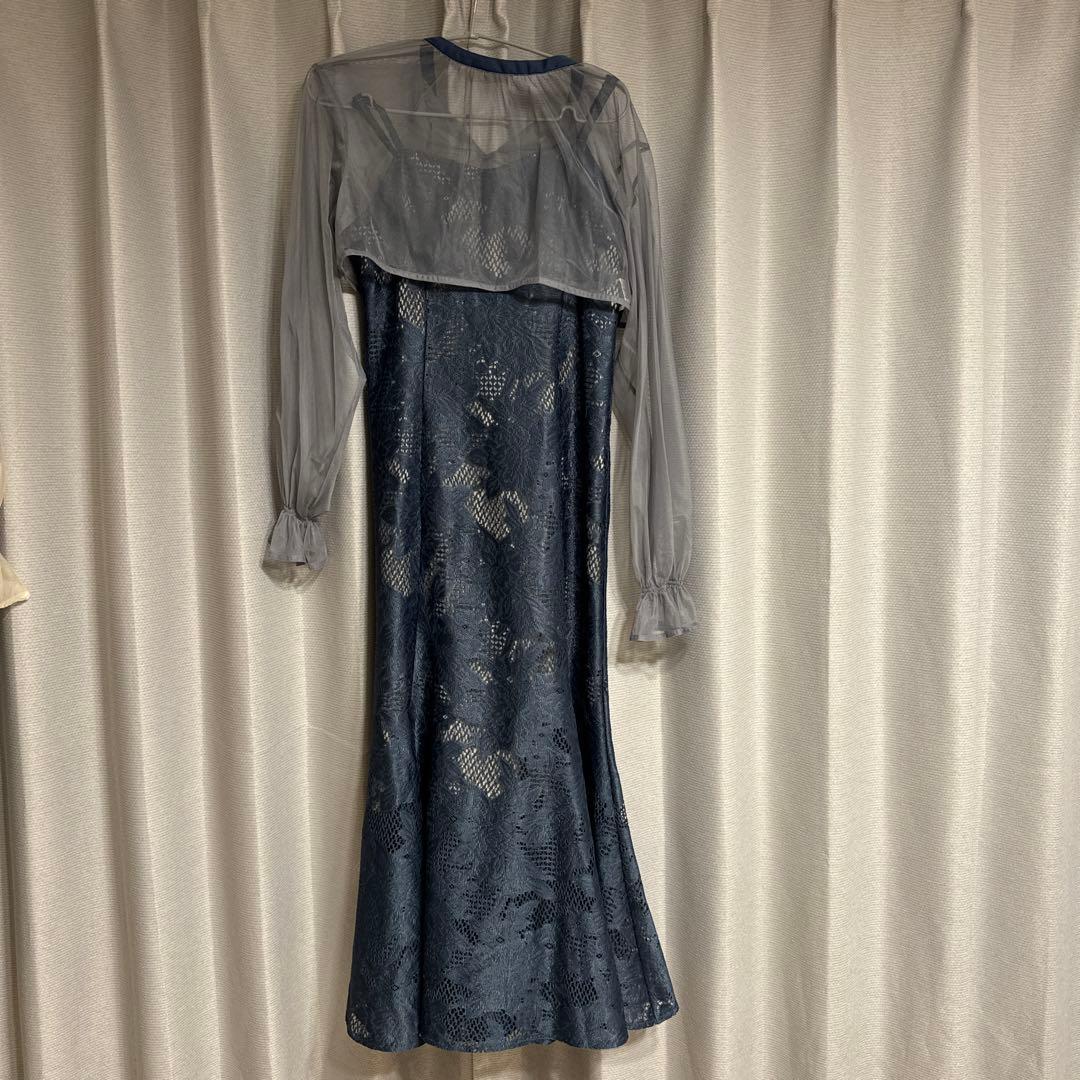 【美品】3wayシフォンボレロ&レースキャミドレス Sサイズ　グレイッシュブルー