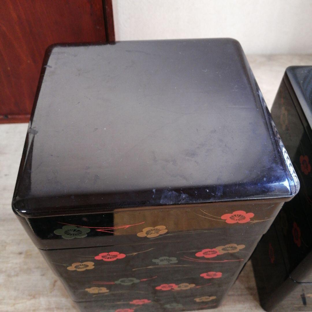 骨董　弁当箱　漆器　木製　重箱　木箱　お盆　セット　松葉に梅