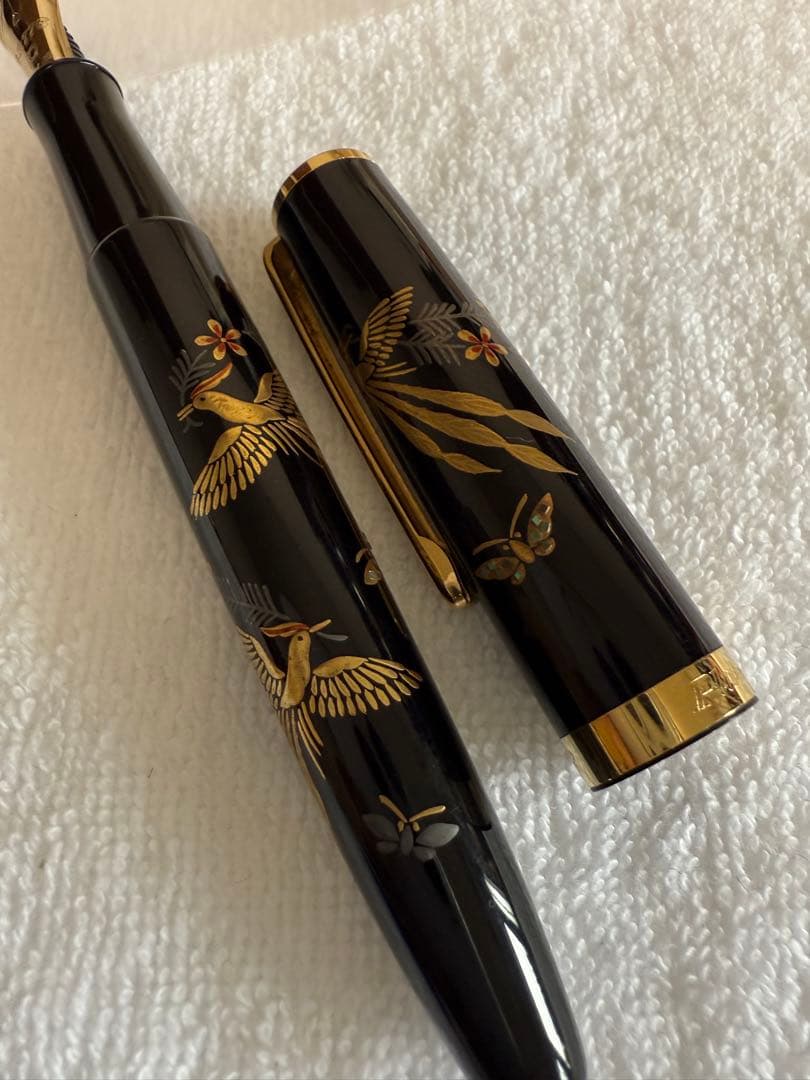 プラチナ万年筆蒔絵、2005年モデル絶版、本金蒔絵-古代鳥