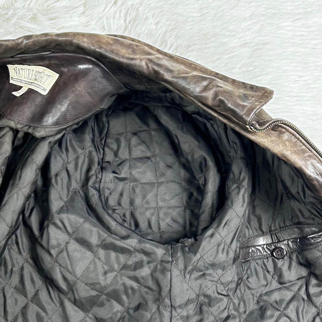 ヴィンテージ オイルドレザー ジャケット 3XL 大きいサイズ ブラウン 牛革