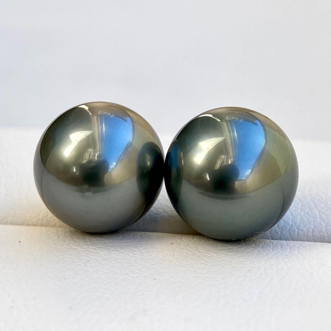 本真珠南洋黒蝶真珠グリーン11.45㍉大玉s925直結ピアスBL934