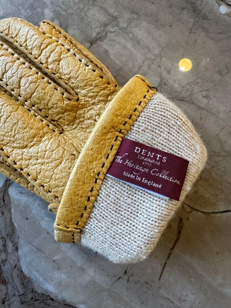 DENTS イエロー レザー手袋 カシミアライナー付き