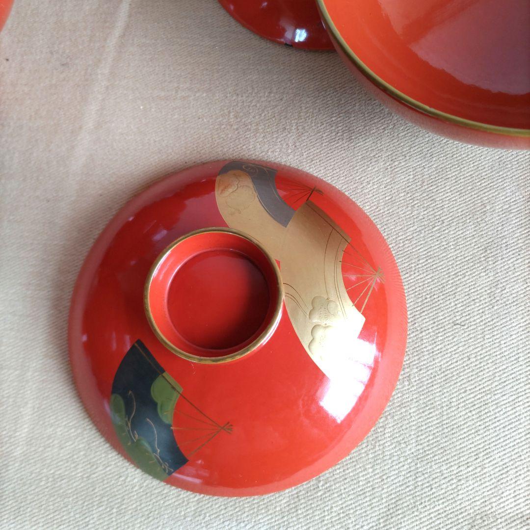 扇子金蒔絵朱塗　吸物椀　10客