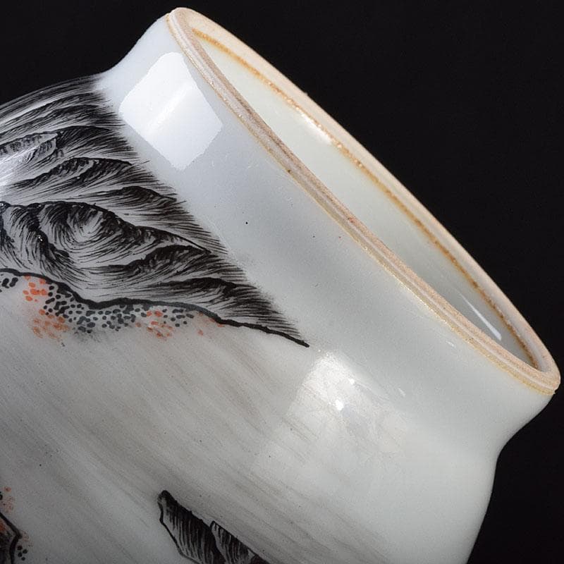 中国　居仁堂製款　山水人物文　盤口瓶　V　R9257