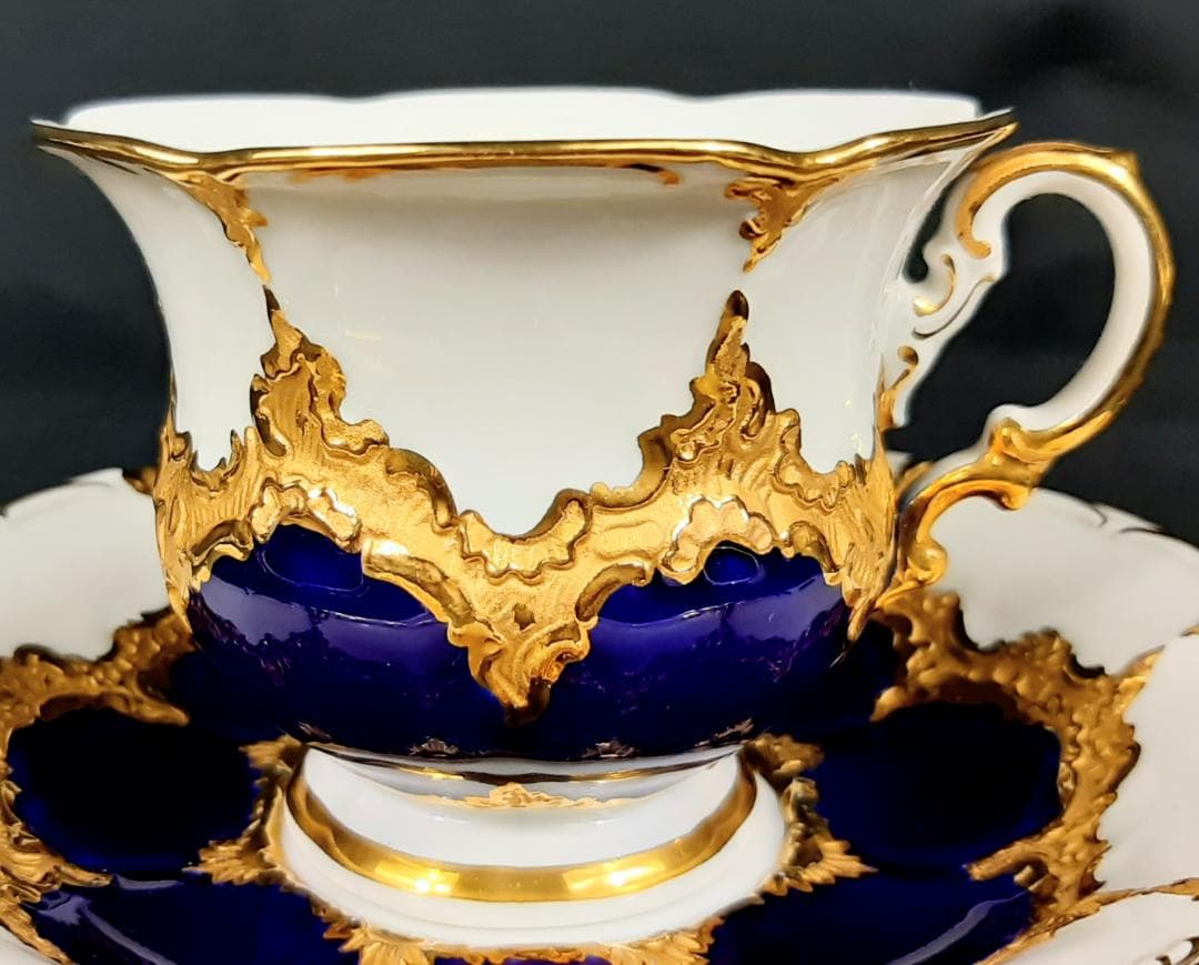 24金マイセングランツゴールドBフォーム紺カップ＆ソーサ＆プレート美品1級品 ハ