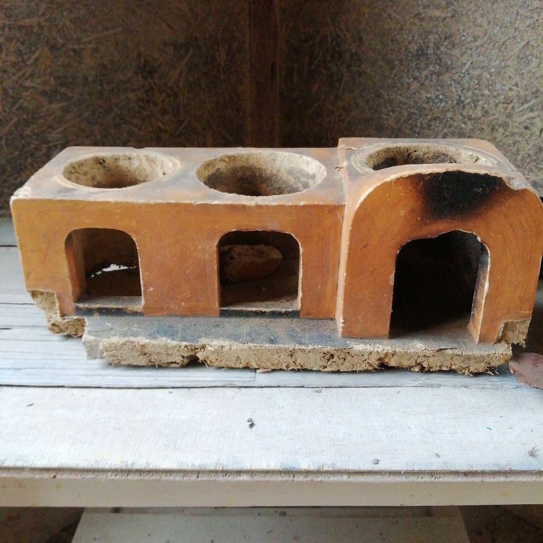 古民具　三口竈　37cm　明治～昭和初期