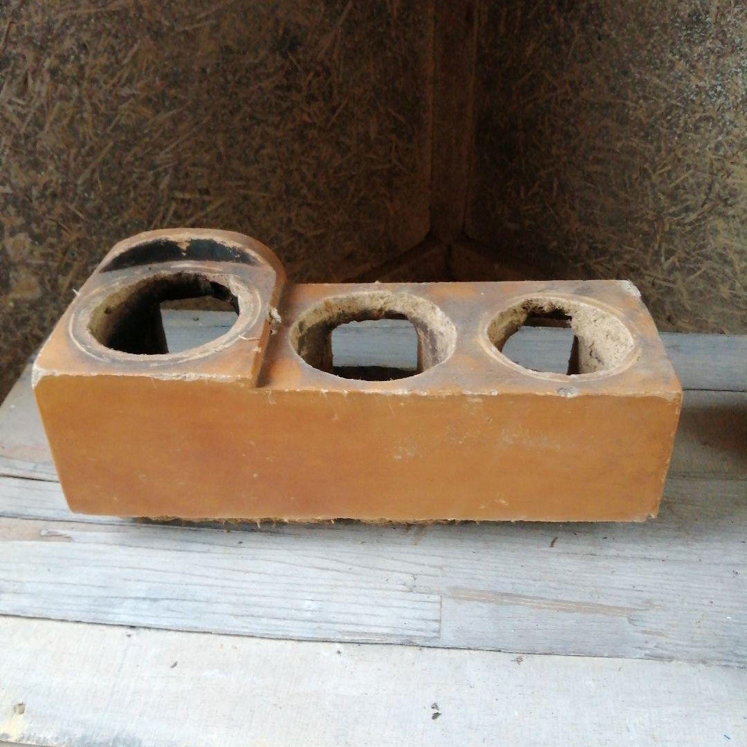 古民具　三口竈　37cm　明治～昭和初期