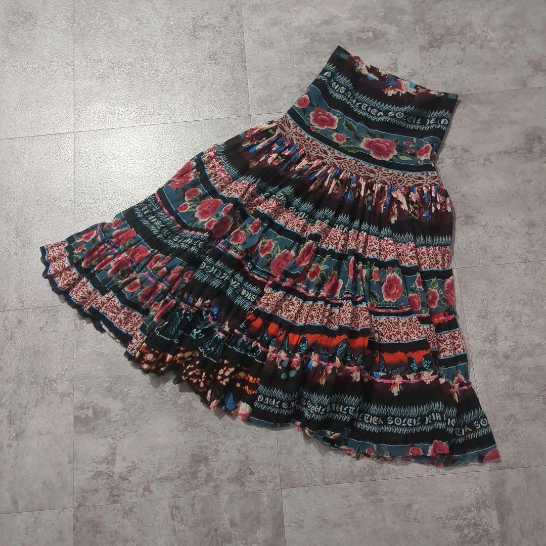 【美品 希少品】ジャンポール・ゴルチエ ひざ丈総柄スカート 花柄 Sサイズ zz