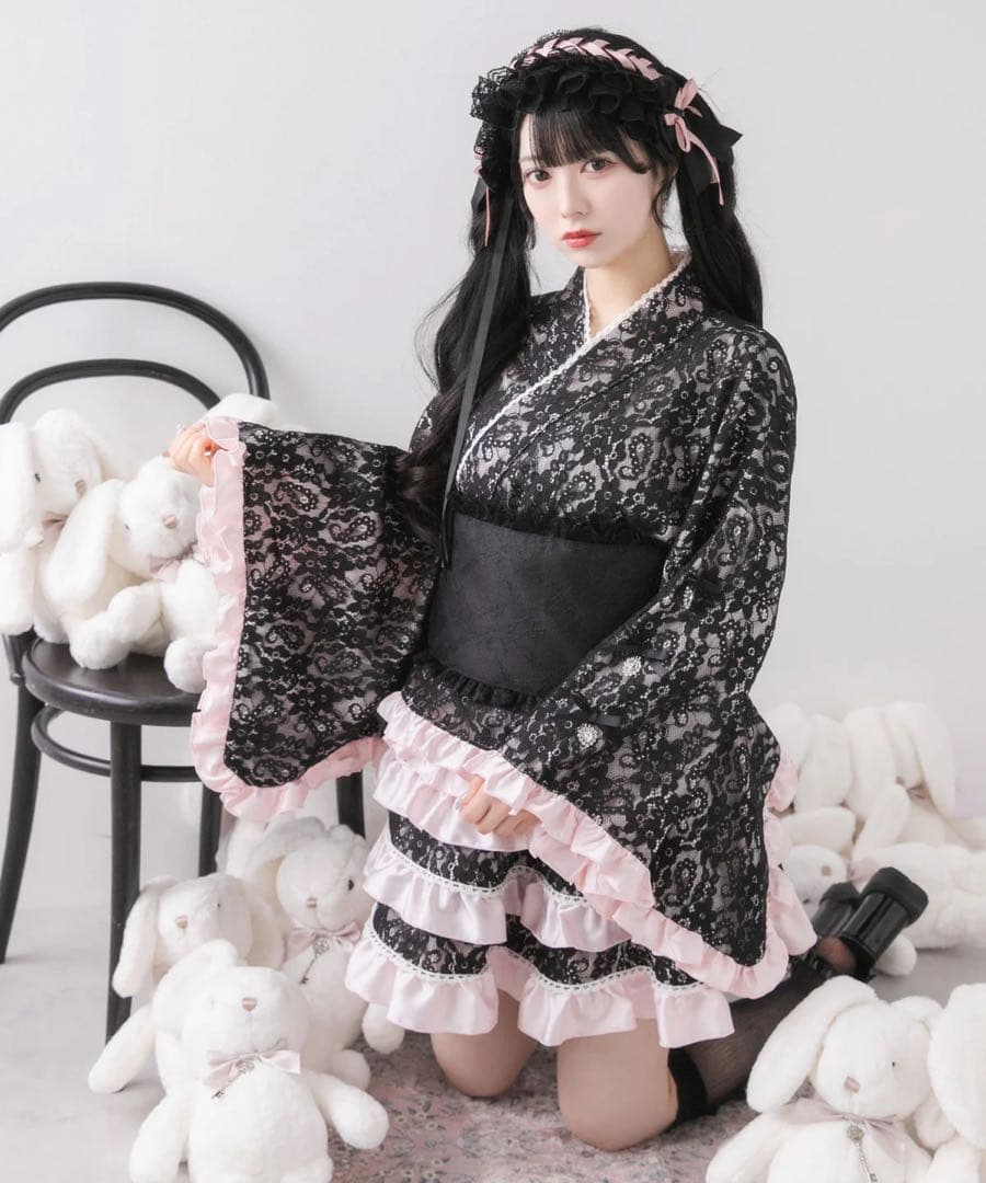 夢展望 総レースリボン浴衣ドレス フリル総レースデザイン帯 セット