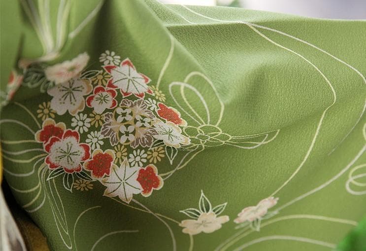 夢工房 7歳 女の子 着物 七五三　四つ身　花柄　抹茶色　古典