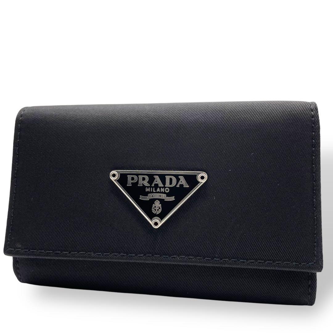 極美品　PRADA プラダ キーケース 6連 テスート ナイロン レザーブラック