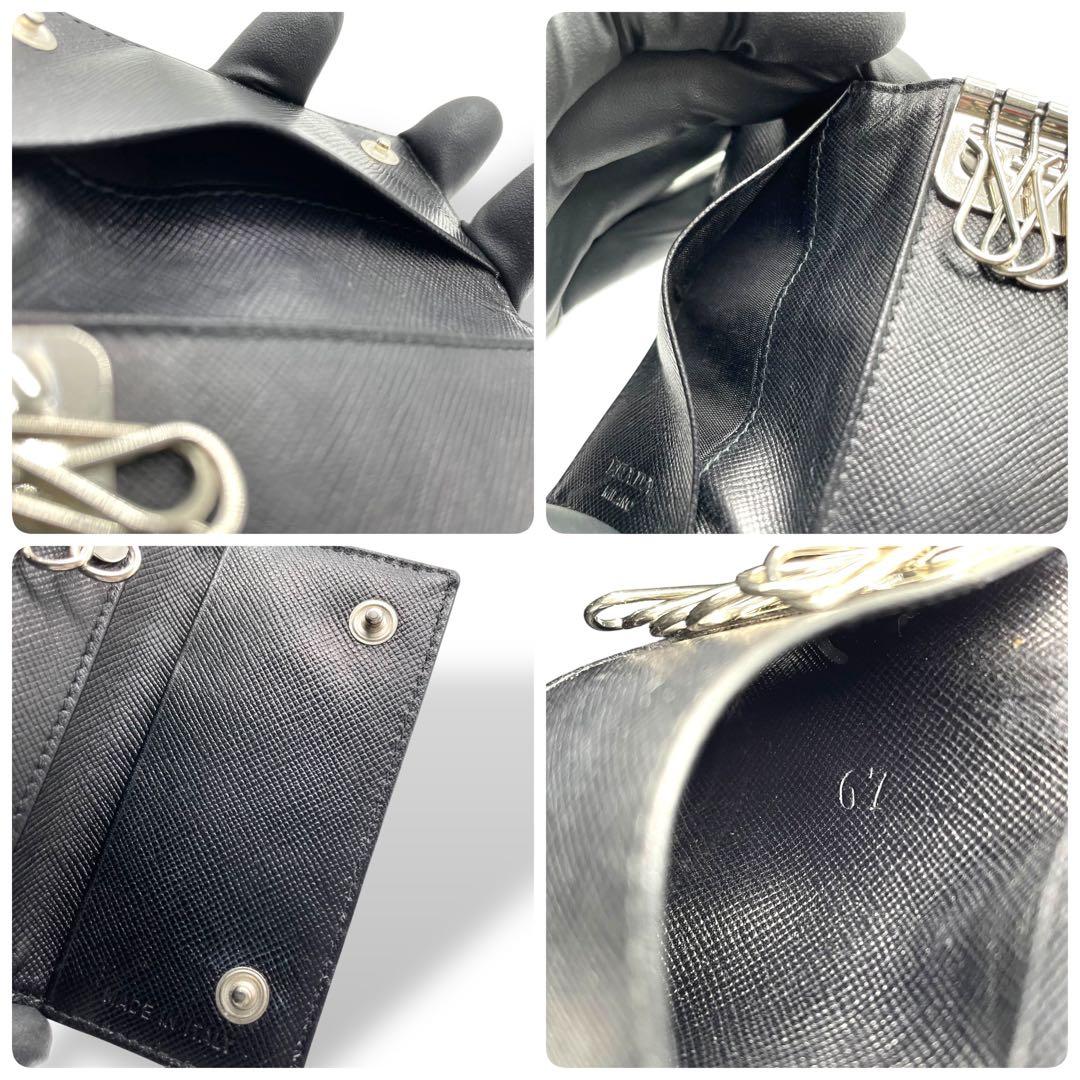 極美品　PRADA プラダ キーケース 6連 テスート ナイロン レザーブラック