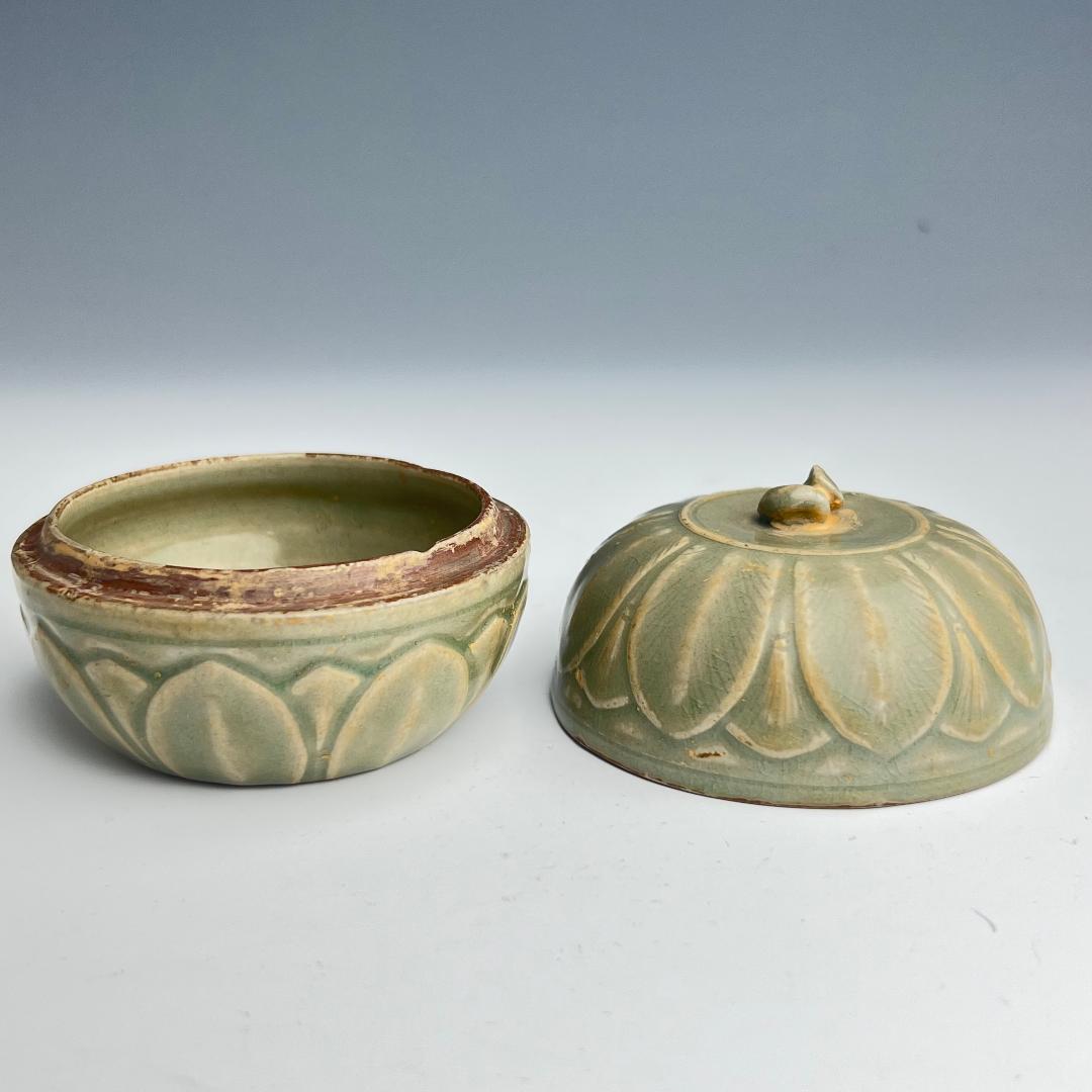 耀州窯 陰刻青磁蓋腕 合子 北宋時代 古玩 中国美術 唐物 擺件 311b