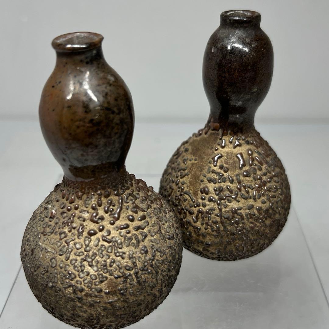 江戸時代　古相馬焼　瓢箪型花器一対　高さ約9㎝　東里7-0702⭐︎2F