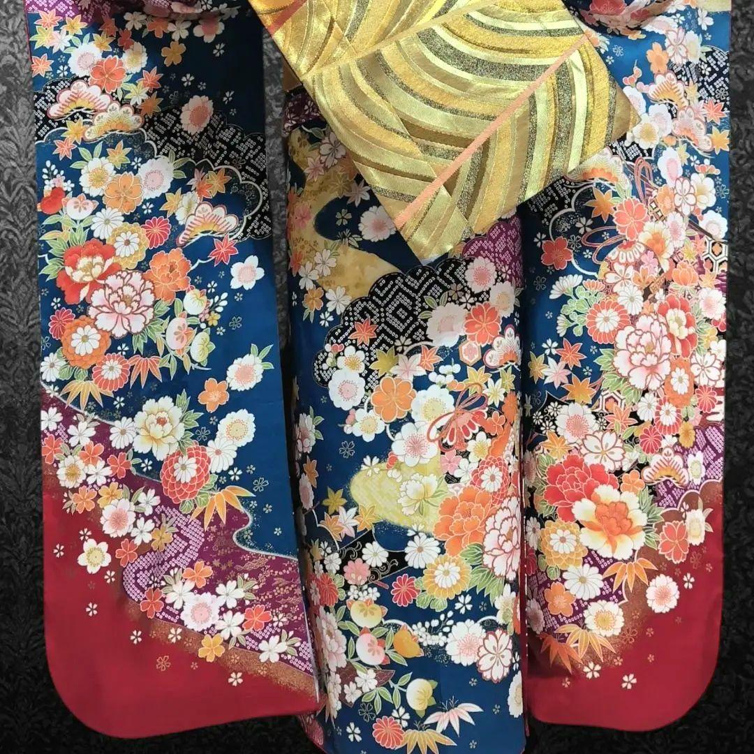 振袖フルセット(7点)・成人式・吉祥松竹梅・京都きもの友禅・刺繍・鹿の子柄