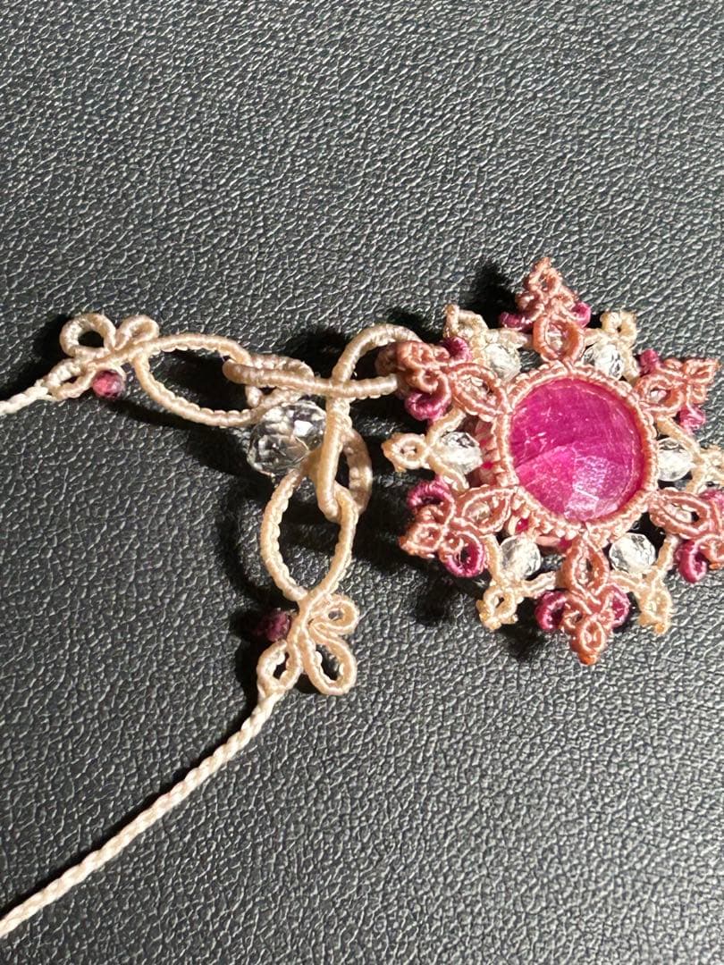 ルビーと水晶のマクラメネックレス/ラブラドライトと水晶のマクラメネックレス