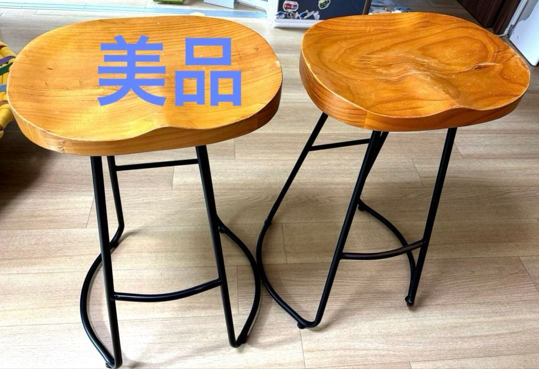 木製 鉄製 バーチェア バースツール　2脚セット