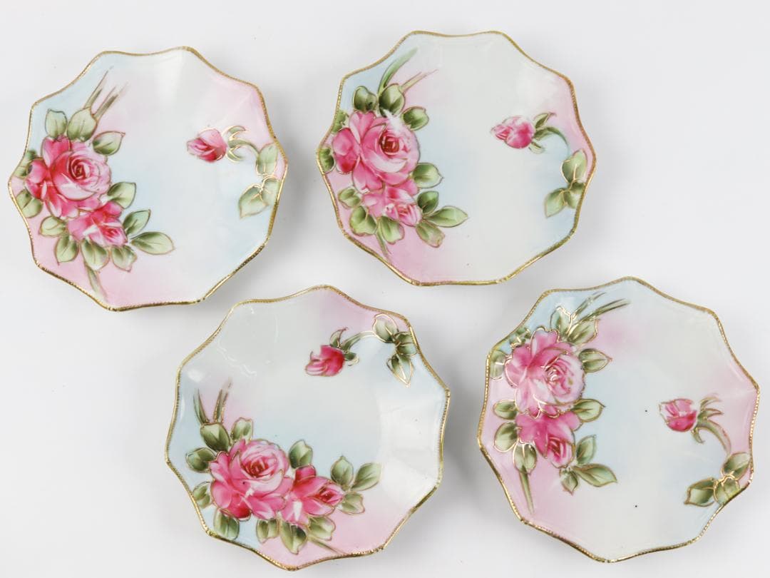 オールドノリタケ ハンドペイント 金彩薔薇絵 プレートセット 4枚 23cm