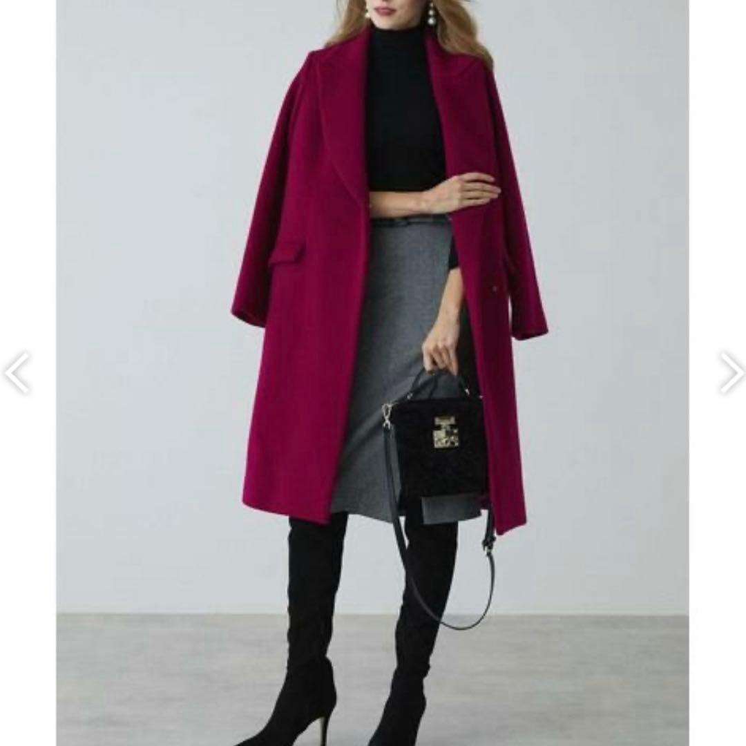 完売品✨PINKY & DIANNE ウールダブルクロスカラーコート　カシス　S